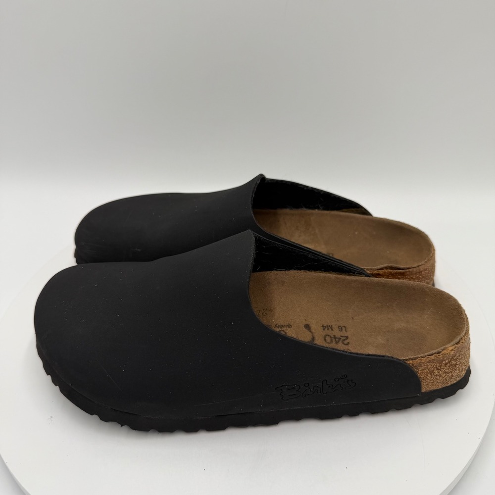 Birkis by Birkenstock Amsterdam Black Leather Birko-Flor Cork Clogs Womens 37 L6